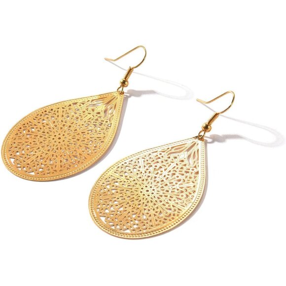 Lightweight Filigree Gold Teardrop Earrings - Elegant Statement Jewelry - Picture 7 of 7
